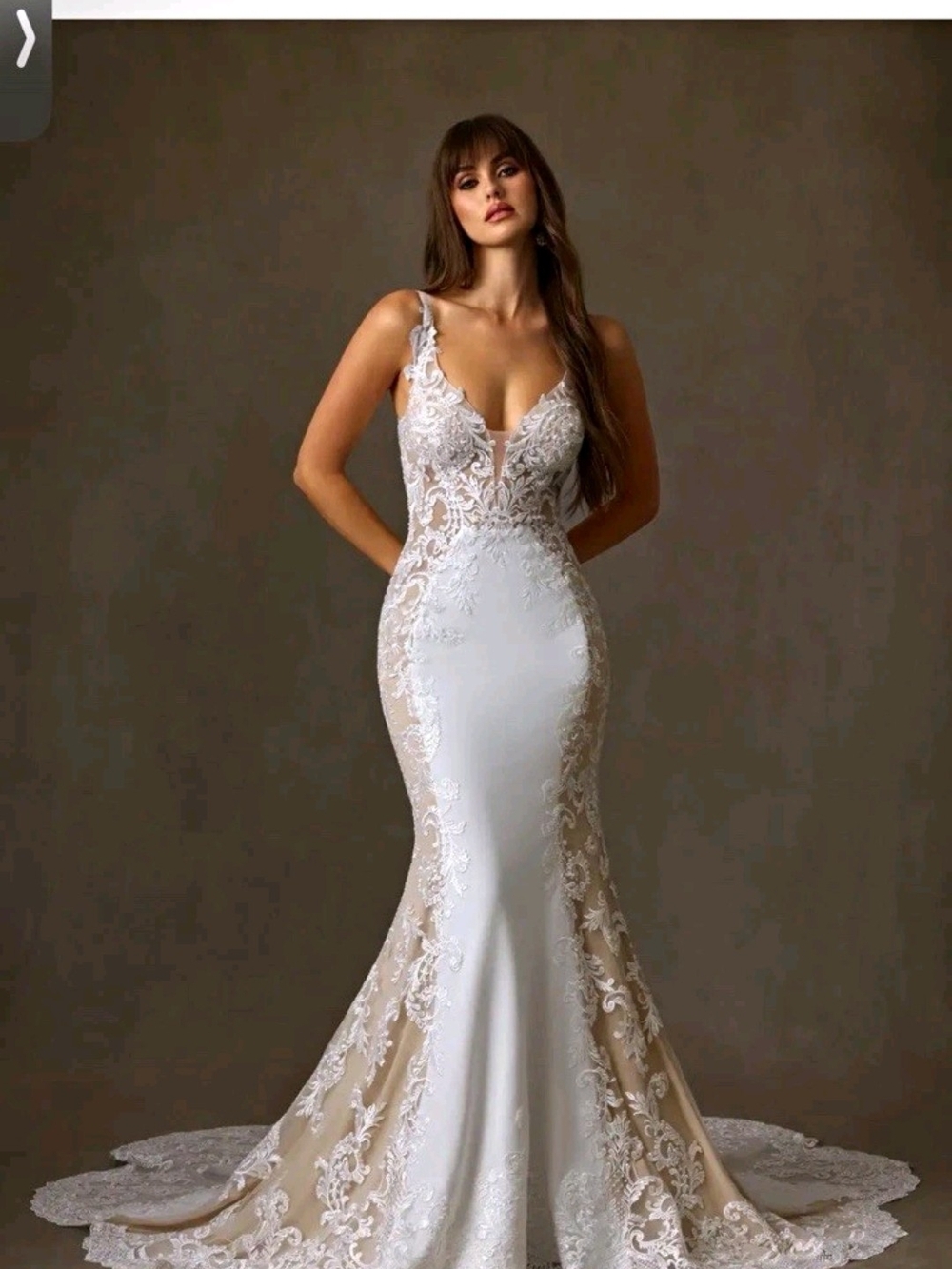 Azazie Estephanie Ivory Lace Mermaid Gown